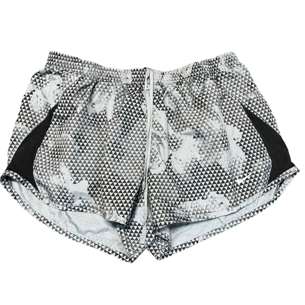 Nike Womens Running Shorts Gray Black Geometric Print Lined Athletic Large
